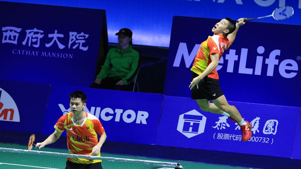 Kevin Sanjaya Sukamuljo/Marcus Fernaldi Gideon di laga semifinal China Open Super Series Premier 2016. Copyright: © PBSI